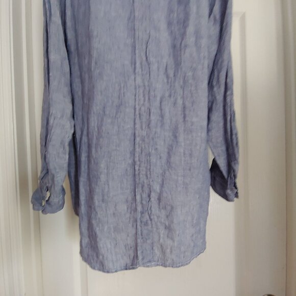 CP Shades FP Linen Beach Coastal Cruise Resort Top M Sleeve Pocket USA Chambray - Picture 9 of 11